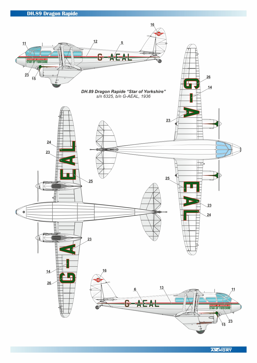 Armory Models 1/48 DH.89 Dragon Rapide obtisky Railway