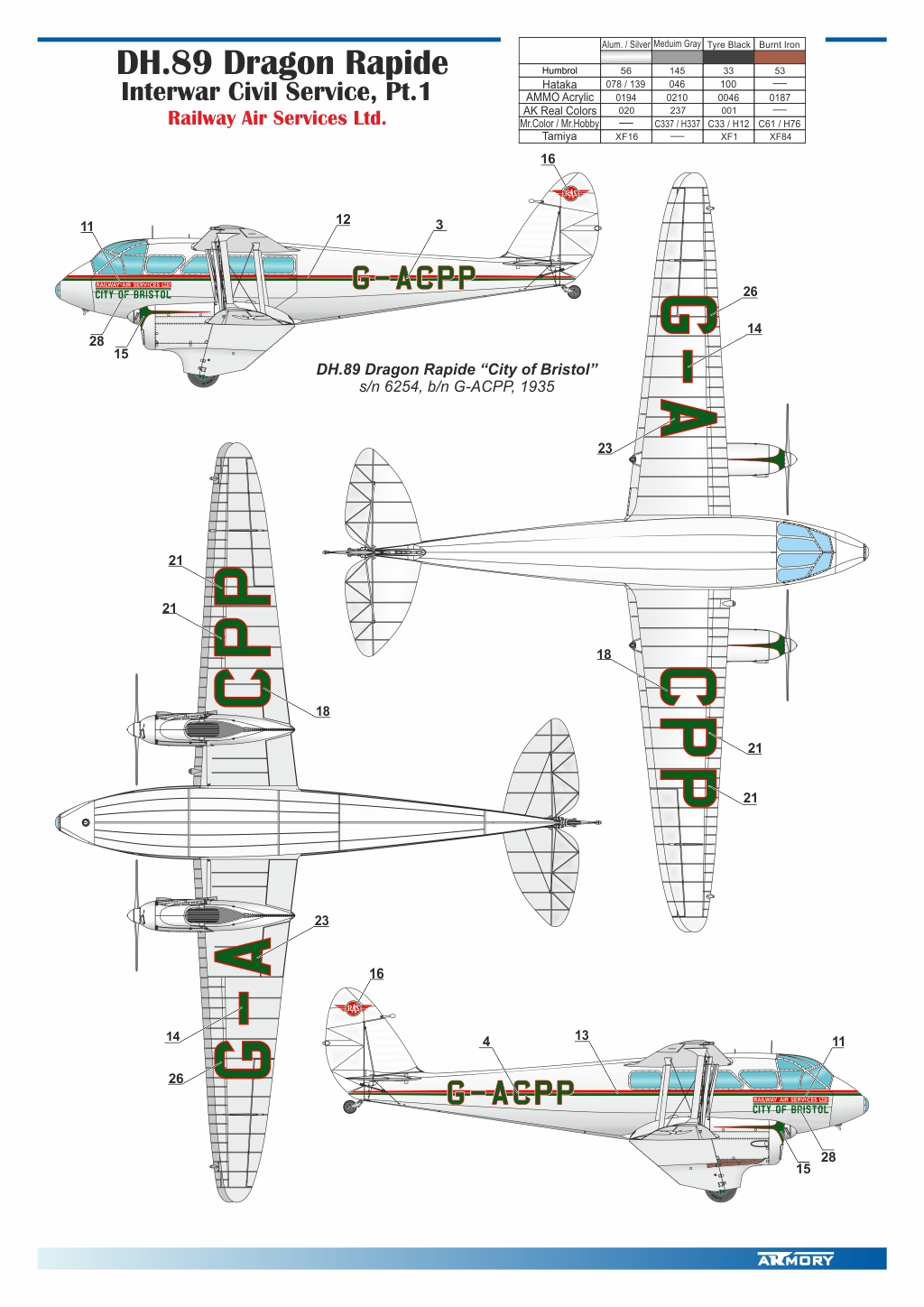 Armory Models 1/48 DH.89 Dragon Rapide obtisky Railway