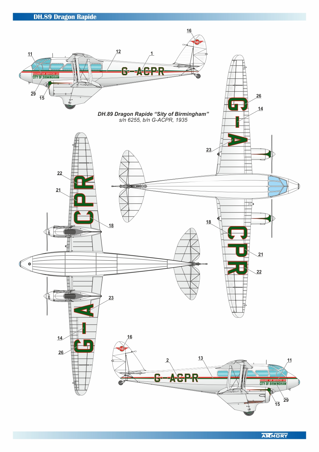Armory Models 1/48 DH.89 Dragon Rapide obtisky Railway