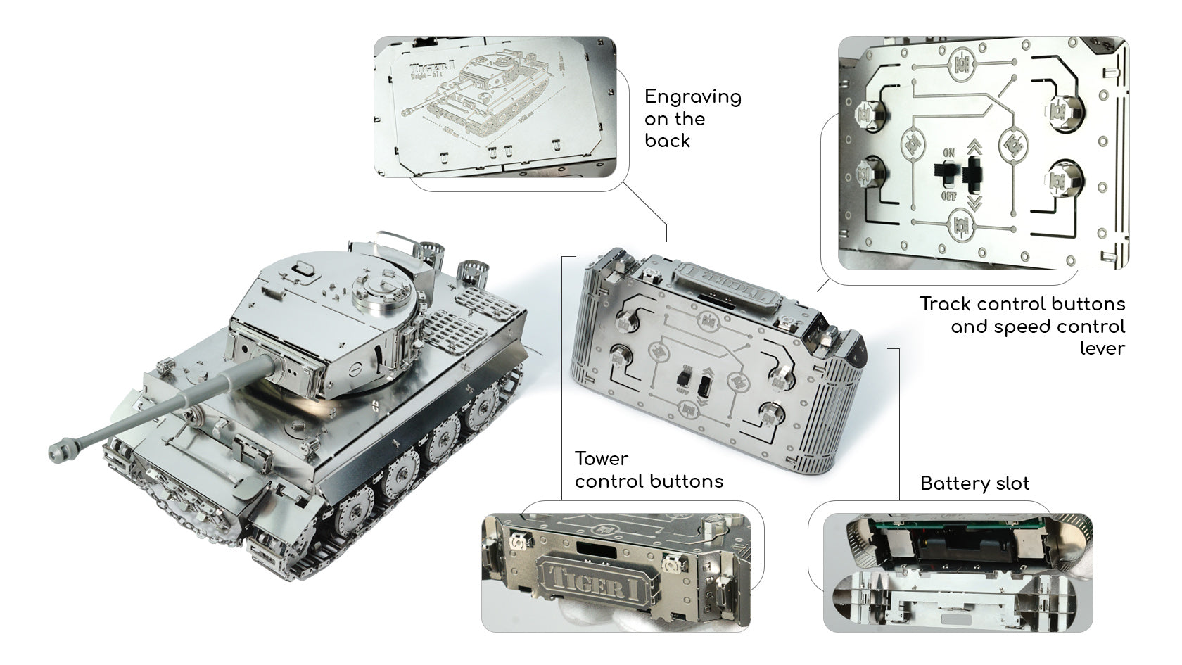 Time for Machine Tiger I RC tank kovová stavebnice ovladač