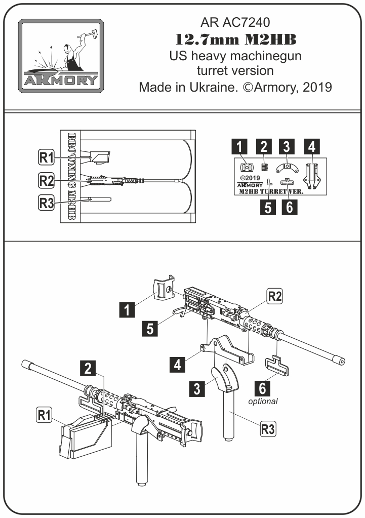 Armory Models 1/72 M2HB 12,7mm kulomet věžová verze