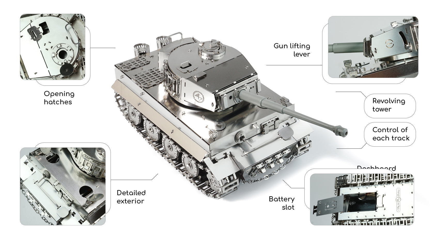 Time for Machine Tiger I RC tank kovová stavebnice ovladač
