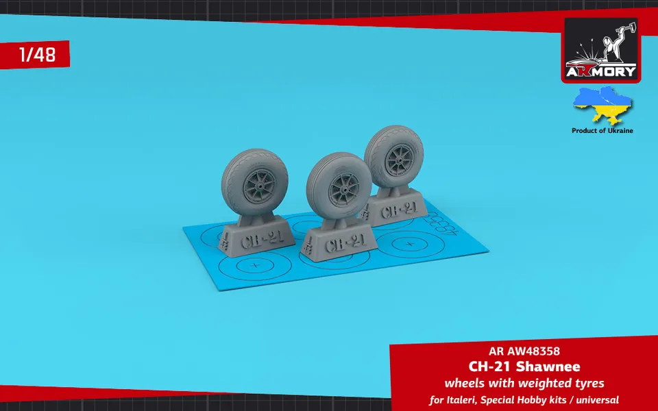 Armory Models CH-21 Shawnee resinová kola 1/48 zatížená