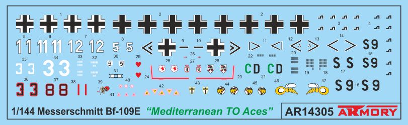 Armory Models Messerschmitt Bf 109E 1/144 obtisky Mediterranean Aces