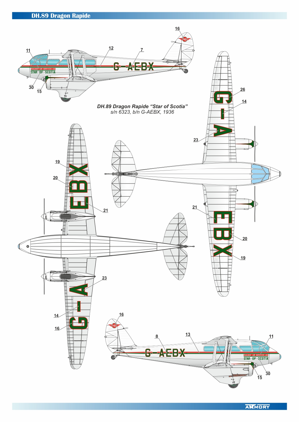 Armory Models 1/48 DH.89 Dragon Rapide obtisky Railway