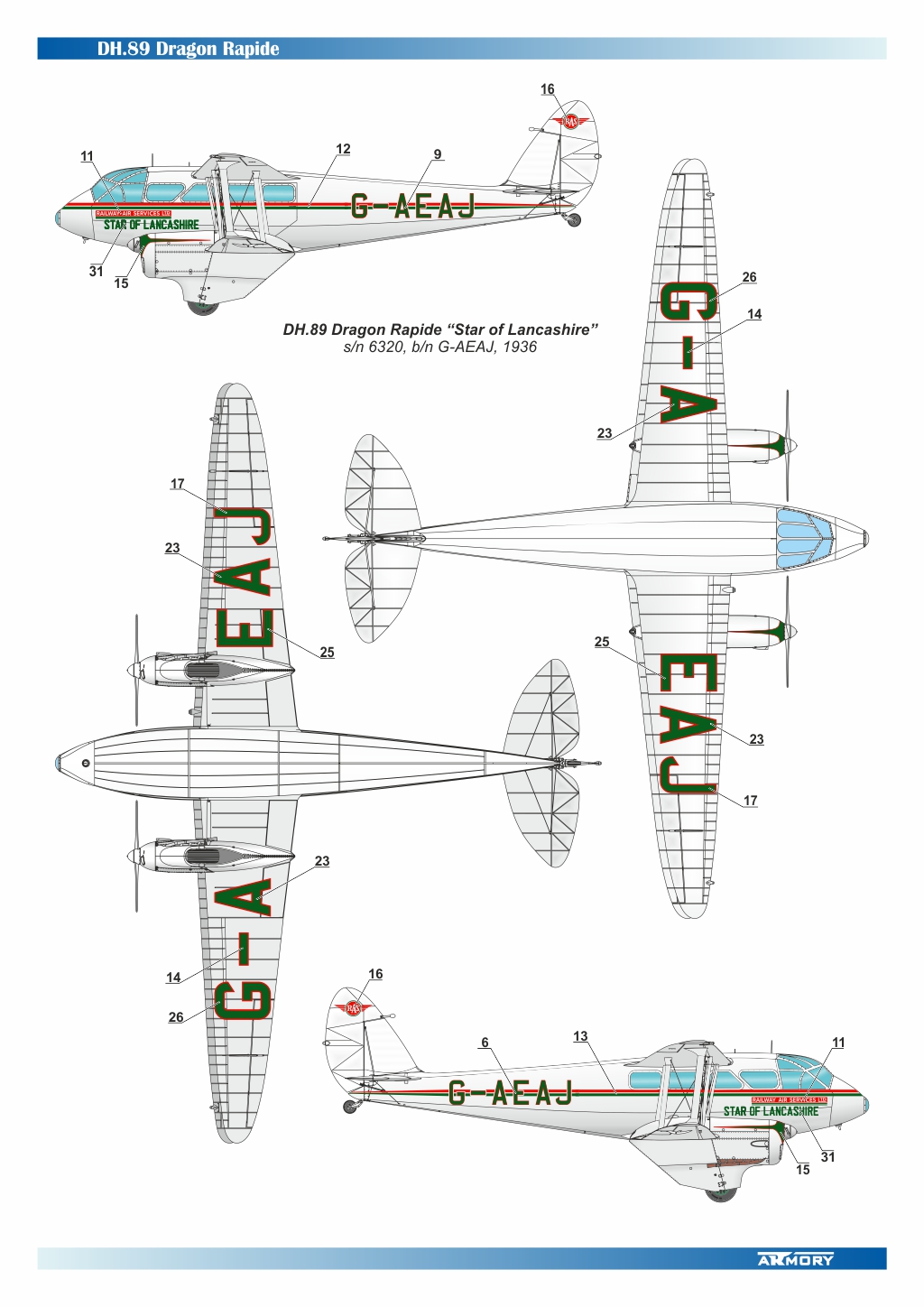 Armory Models 1/48 DH.89 Dragon Rapide obtisky Railway