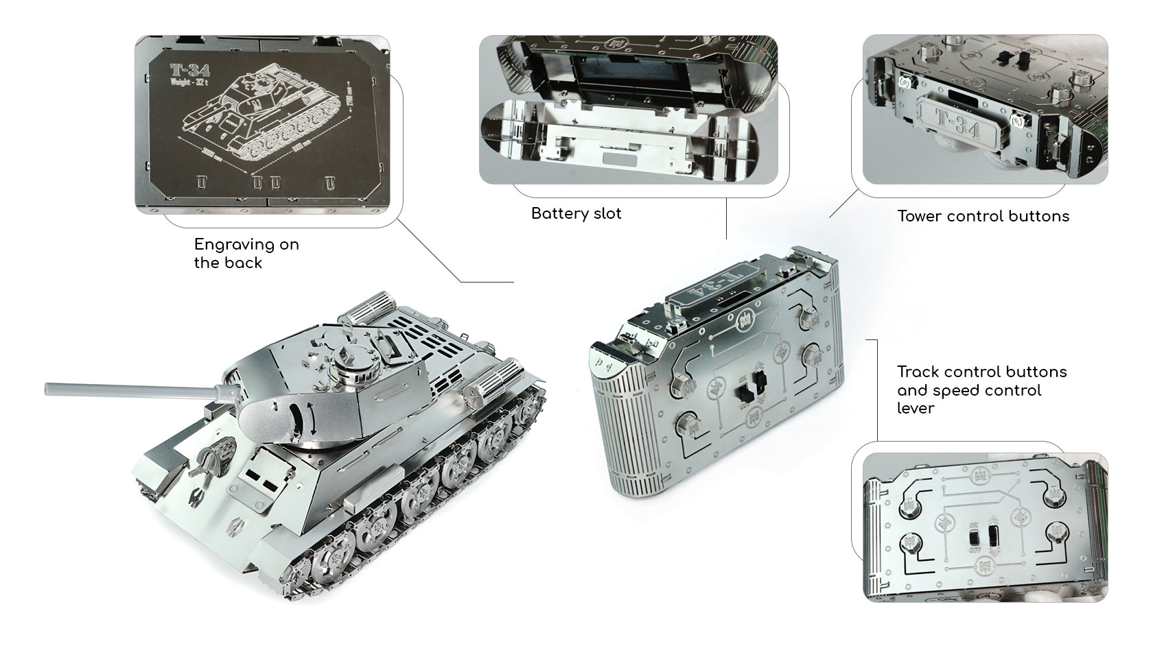 Time for Machine T-34 kovový RC tank stavebnice na ovládání