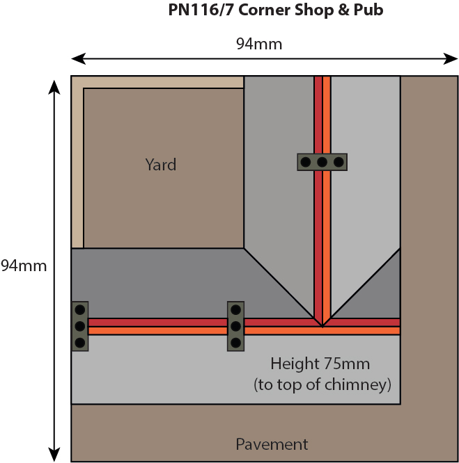 Metcalfe PN116 obchod a hospoda papírový model cihlové N