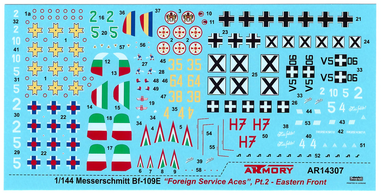 Armory Models Bf 109E Foreign Service Aces obtisky 1/144 2. díl