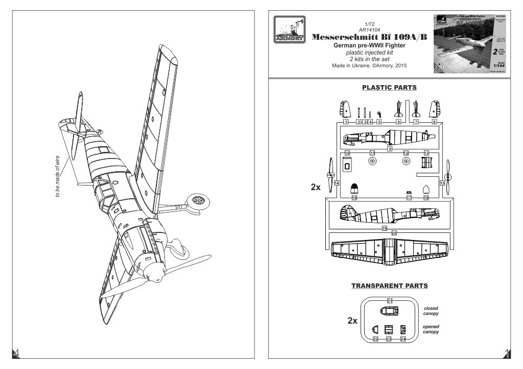 Armory Models Bf 109A/B 1/144 model stíhačky předválečný